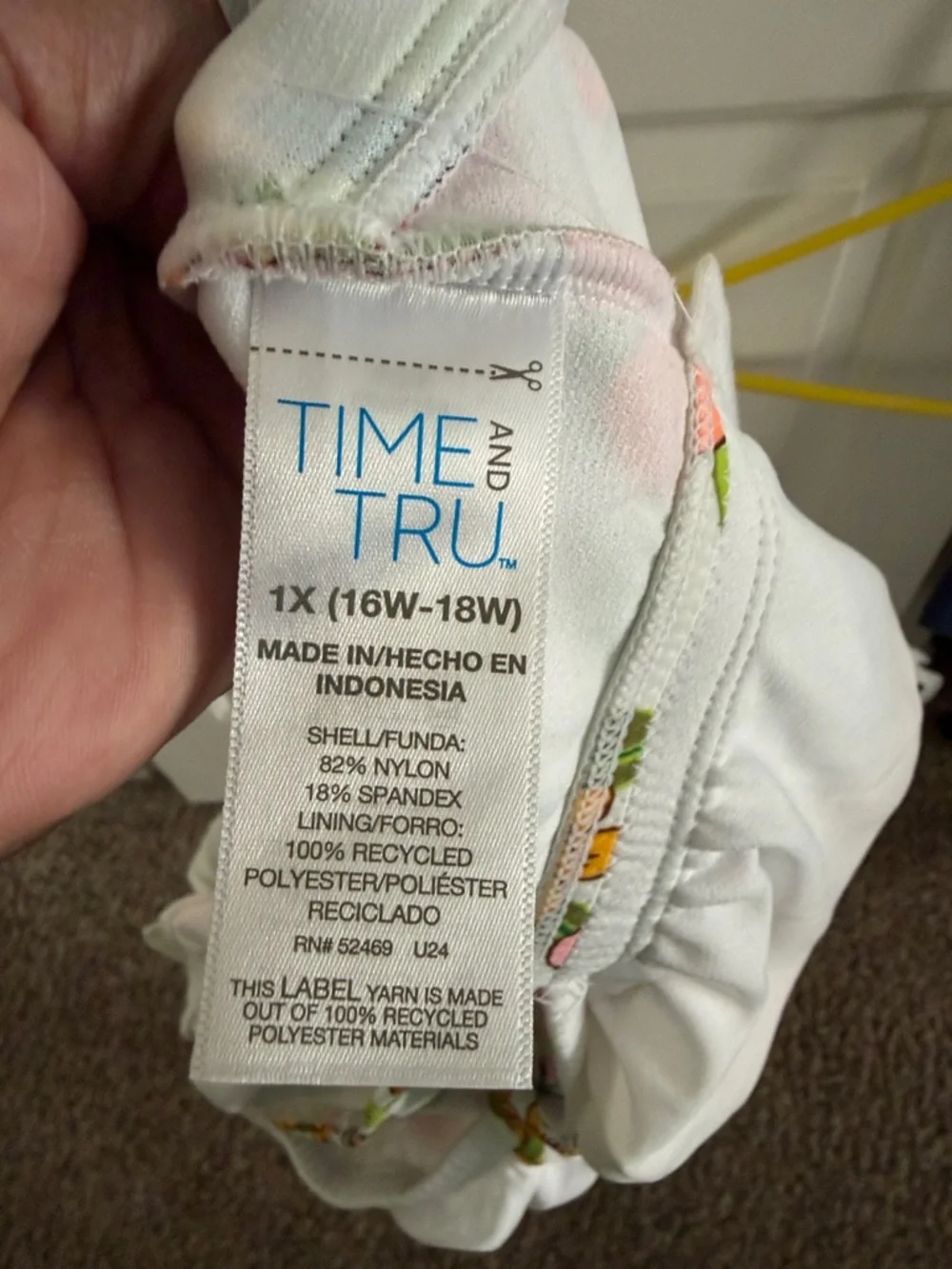 Time and Tru White Floral One-Piece Swimsuit with Pink, Orange & Green 1x - Picture 3 of 5